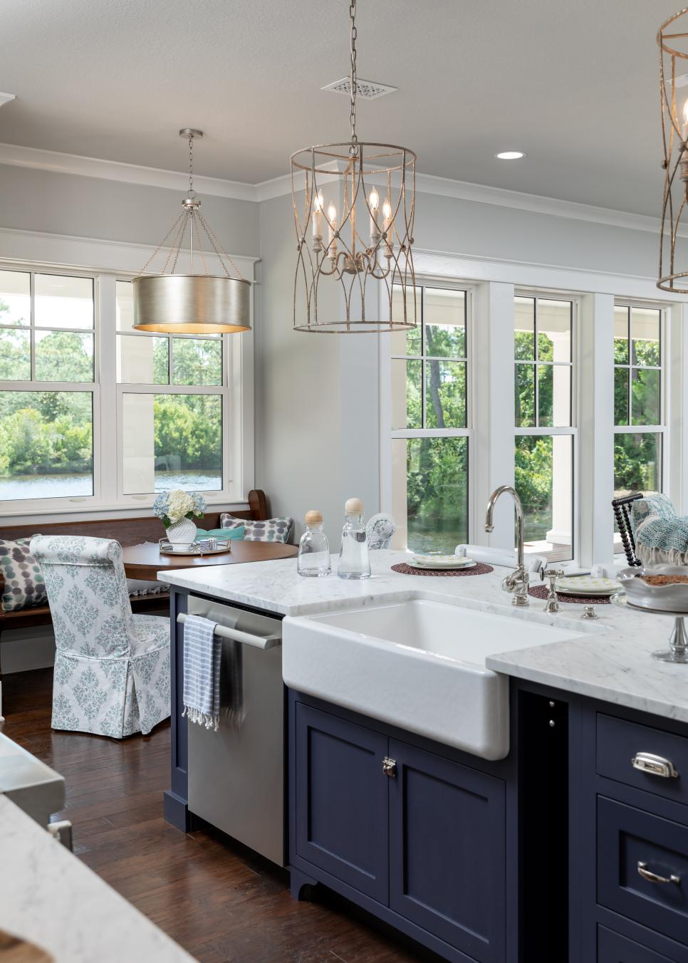 Navy Kitchen Island With Traditional Breakfast Nook HGTV