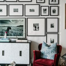 Modern Living Room With Black-And-White Photo Gallery Wall