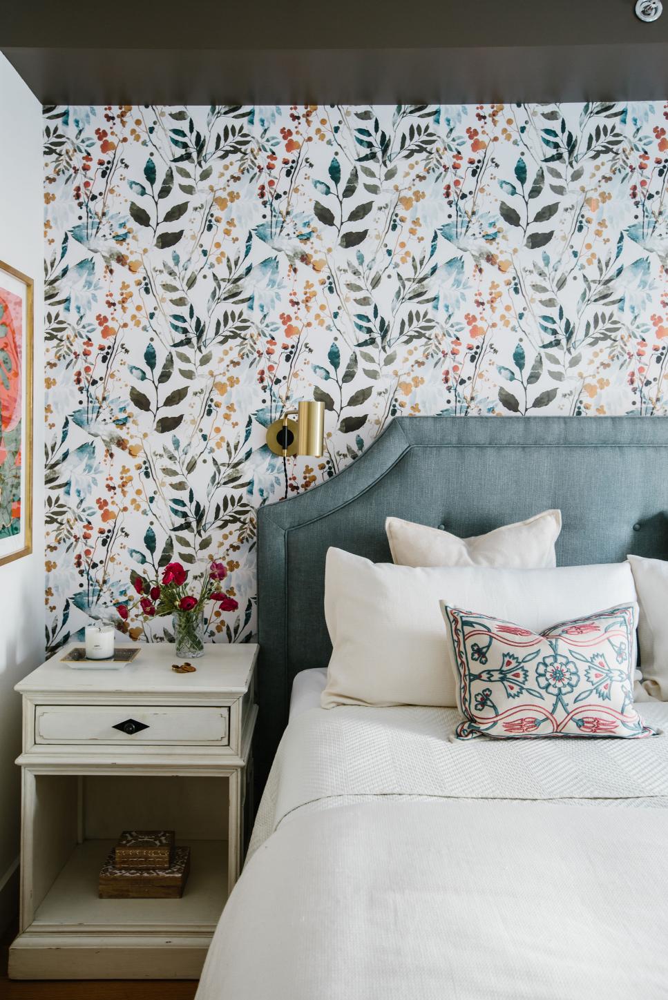 Transitional Master Bedroom With Floral Wallpaper Hgtv