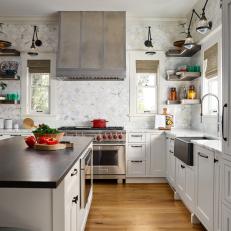 Transitional Kitchen With Countertop-To-Ceiling Backsplash
