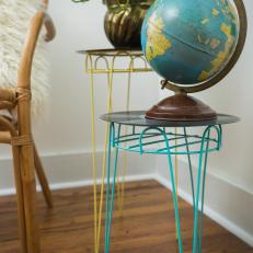 Side Tables Made With Metal Plant Stands and Vinyl Records
