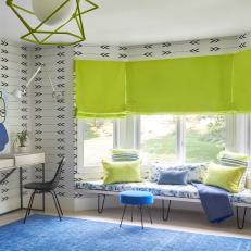 Black and White Kids Room with Blue, Green Accents