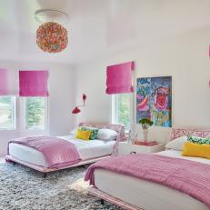 Pink, Contemporary Girls Room with Matching Beds