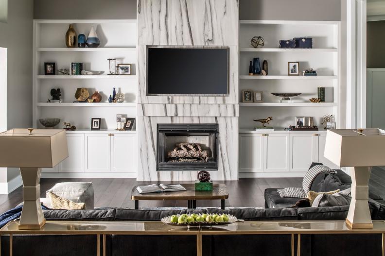 Home Office With Marble Fireplace