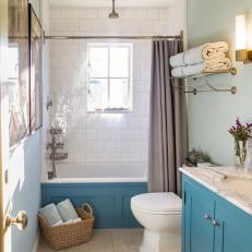 Guest Bathroom With Blue Tub Surround