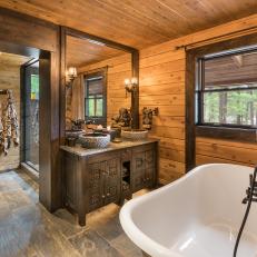 Rustic Cabin Master Bathroom with Clawfoot Tub 