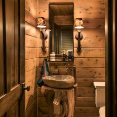 Rustic Powder Room with Fossilized Sink 