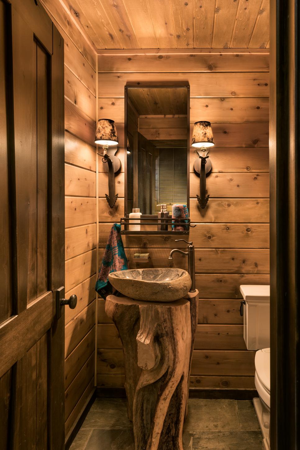 Rustic Powder Room with Fossilized Sink | HGTV