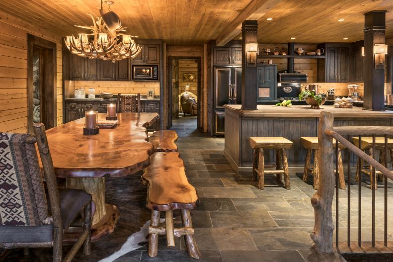 Rustic Kitchen with Open Dining Area