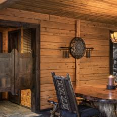 Rustic Cabin Dining Room with Saloon Doors