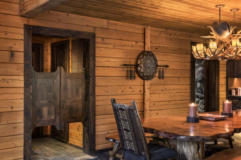 Rustic Cabin Dining Room with Vestibule Doors 