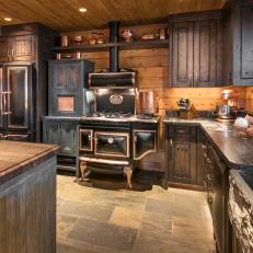 Rustic Kitchen with Vintage Stove and Pie Cabinet 
