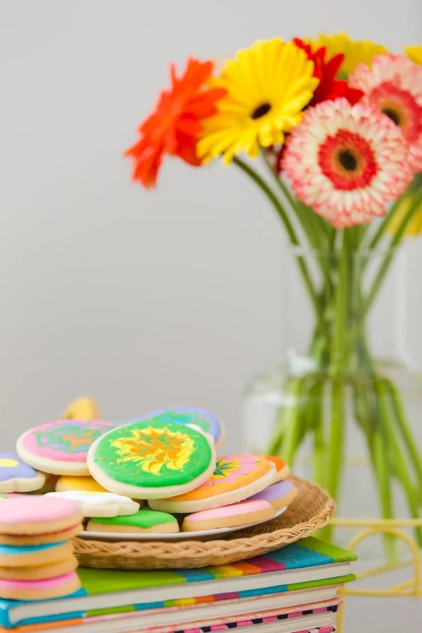 Floral-Inspired Icing on Cookies Made With Tie-Dye Colors