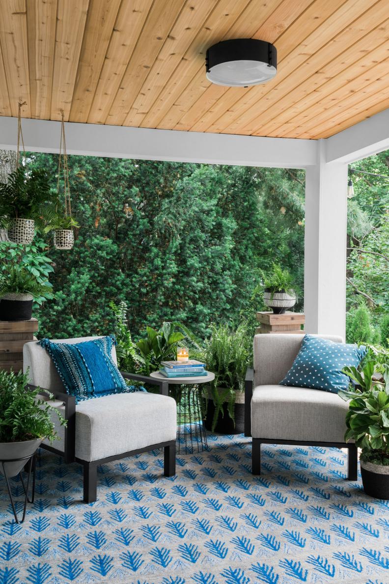 Armchairs With Pillows on Covered Porch