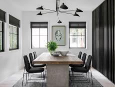 White Contemporary Dining Room With Black Room Divider Wall