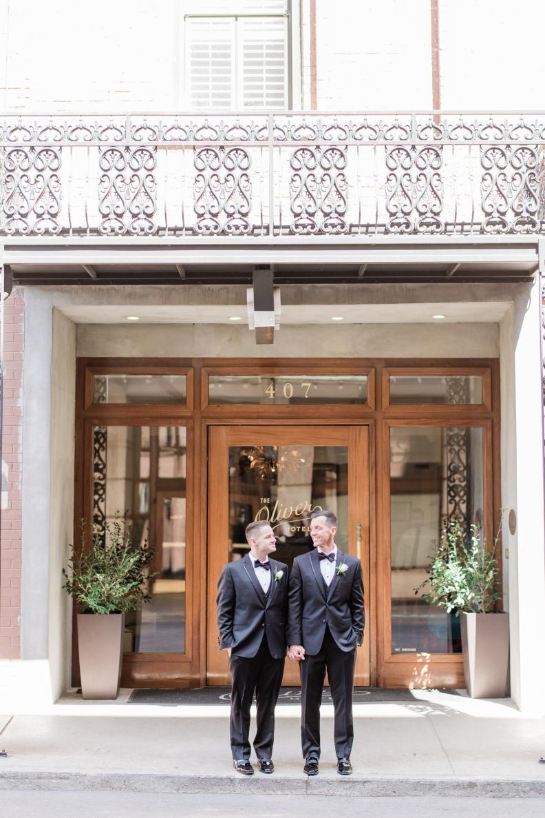 Two grooms get married at The Oliver Hotel in Knoxville, Tenn.