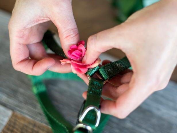 Attach flowers to harness using hot glue.