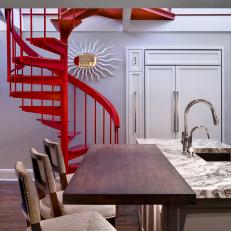 Eat In Kitchen With Red Stairs