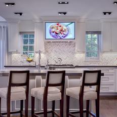Gray Open Plan Kitchen With TV