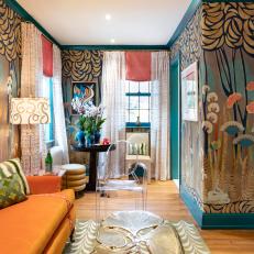 Living Space With Playful Art Deco Wallpaper