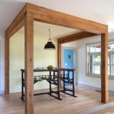 Yellow Country Breakfast Nook With Oak Beams
