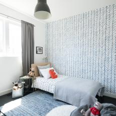 Contemporary Boys Bedroom With Patterned Wall