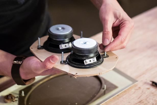 Host Dylan Eastman works on the Bluetooth Speaker project,as seen on Sunshine Upcycle