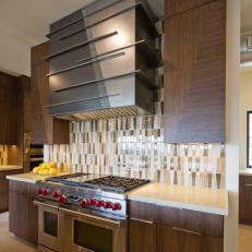 Midcentury Modern Kitchen With Brown Backsplash