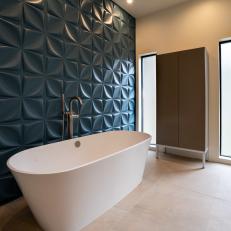 Midcentury Modern Guest Bathroom With Blue Tiles