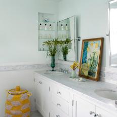 Green Pastel Bathroom With Built-In Glass Shelf