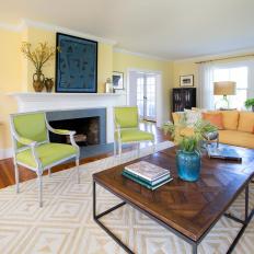 Eclectic Traditional Living Room In Yellow