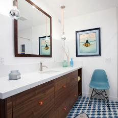 Contemporary Bathroom With Blue Floor