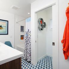 Contemporary Bathroom With Orange Robe