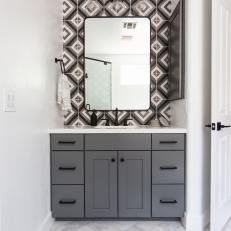 Master Bathroom Black-And-White Tiled Vanity