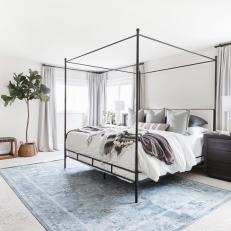 Transitional Master Bedroom With Blue Rug