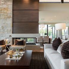 Neutral Modern Living Room With Walnut Panel Fireplace
