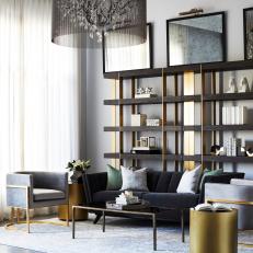 Gray Art Deco Living Room With Gold Tables