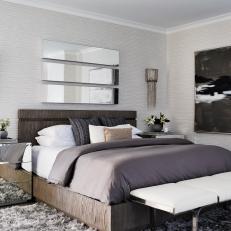 Gray Art Deco Master Bedroom With Shag Rug