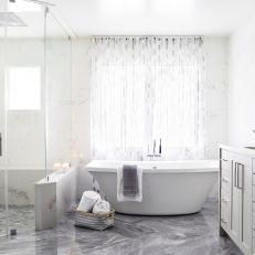 Gray Master Bathroom With Marble Floor