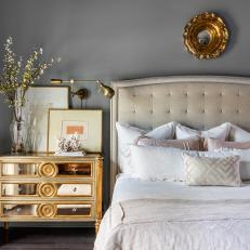 Gray Traditional Bedroom With Gold Nightstand