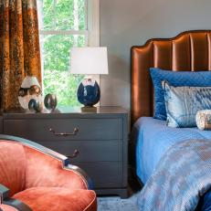 Contemporary Master Bedroom With Orange Curtains