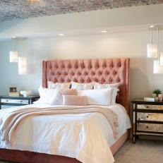 Contemporary Bedroom With Wallpapered Ceiling