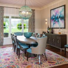 Contemporary Dining Room With Purple Rug
