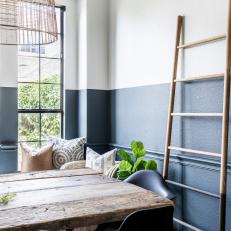 Blue Scandinavian Dining Room With Ladder