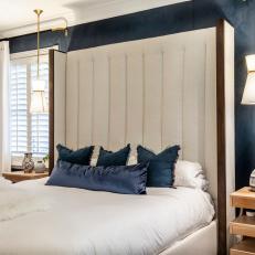 Blue Bedroom With White Headboard