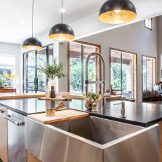 Open Plan Kitchen With Stainless Steel Sink