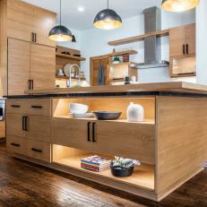 Scandinavian Open Plan Kitchen With Open Shelving