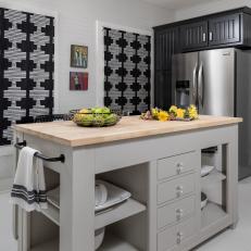 Black and White Kitchen With Graphic Shades