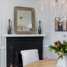 Black and White Fireplace in Dining Room 