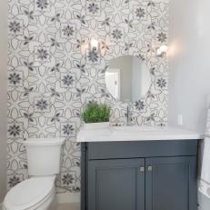 Small Bathroom Design With Floral Wallpaper